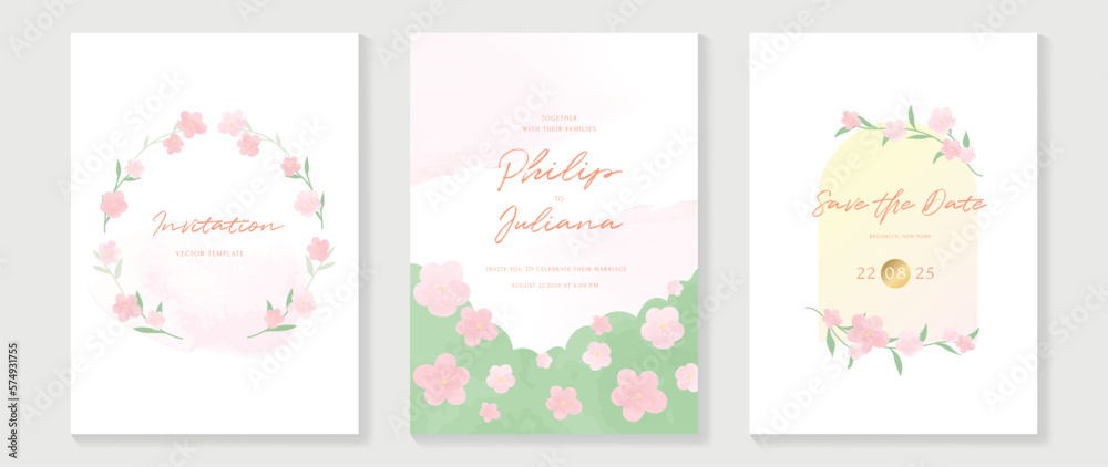 Luxury wedding invitation card background vector. Elegant hand drawn watercolor botanical wildflowers texture template background. Design illustration for wedding and vip cover template, banner.