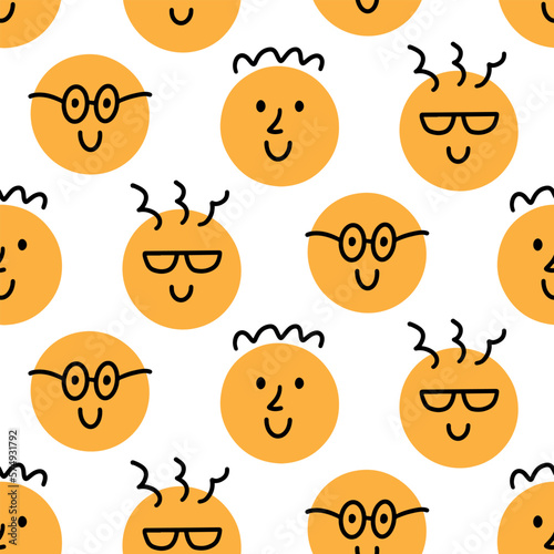 Fun Nerd Emoji Icons Seamless Pattern, Emoticon Doodle Faces Repeat Background Texture