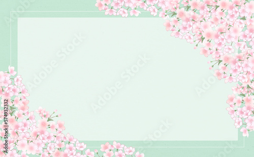 桜の長方形フレーム-うぐいす色