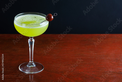 The Last Word Cocktail, a Drink Made From Green Chartreuse, Maraschino Liqueur, Gin, and Lime Juice Chilled in a Coupe Glass