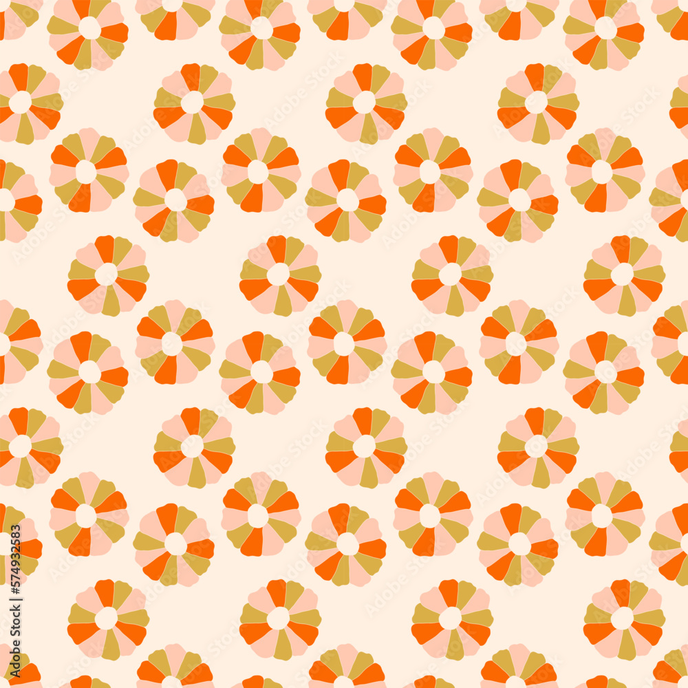 Groovy Summer Flowers Seamless Pattern 70s, 60s Retro style