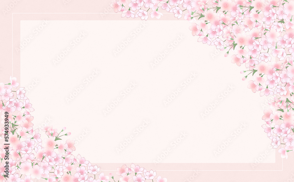 桜の長方形フレーム-さくら色