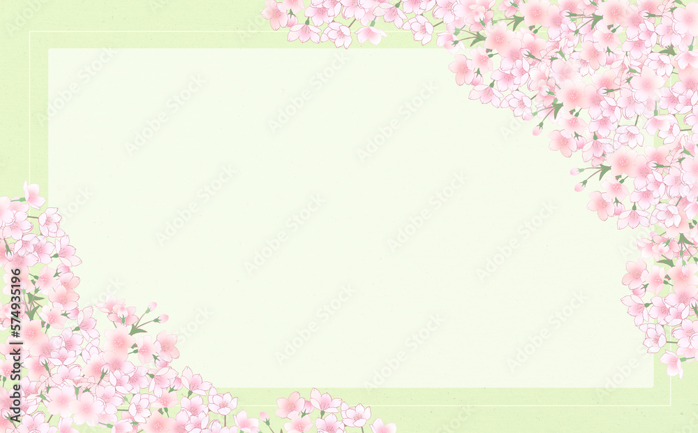 桜の長方形フレーム-うぐいす色2