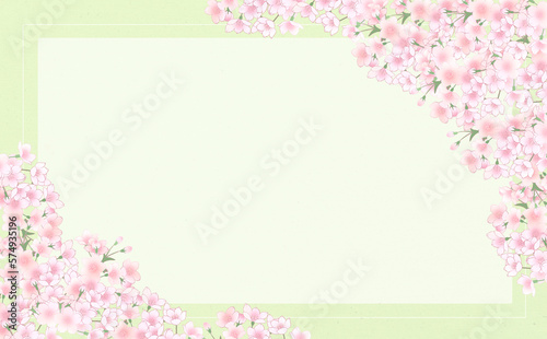桜の長方形フレーム-うぐいす色2