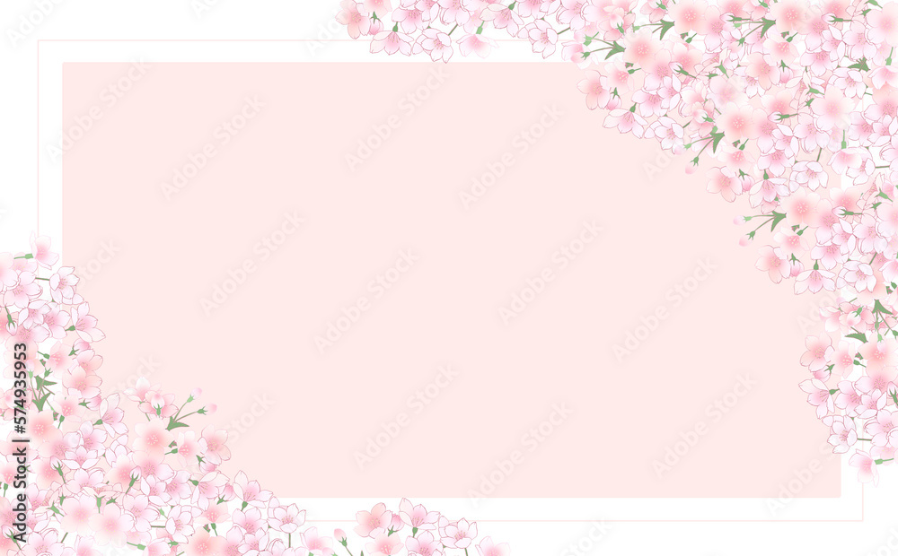桜の長方形フレーム-薄紅2