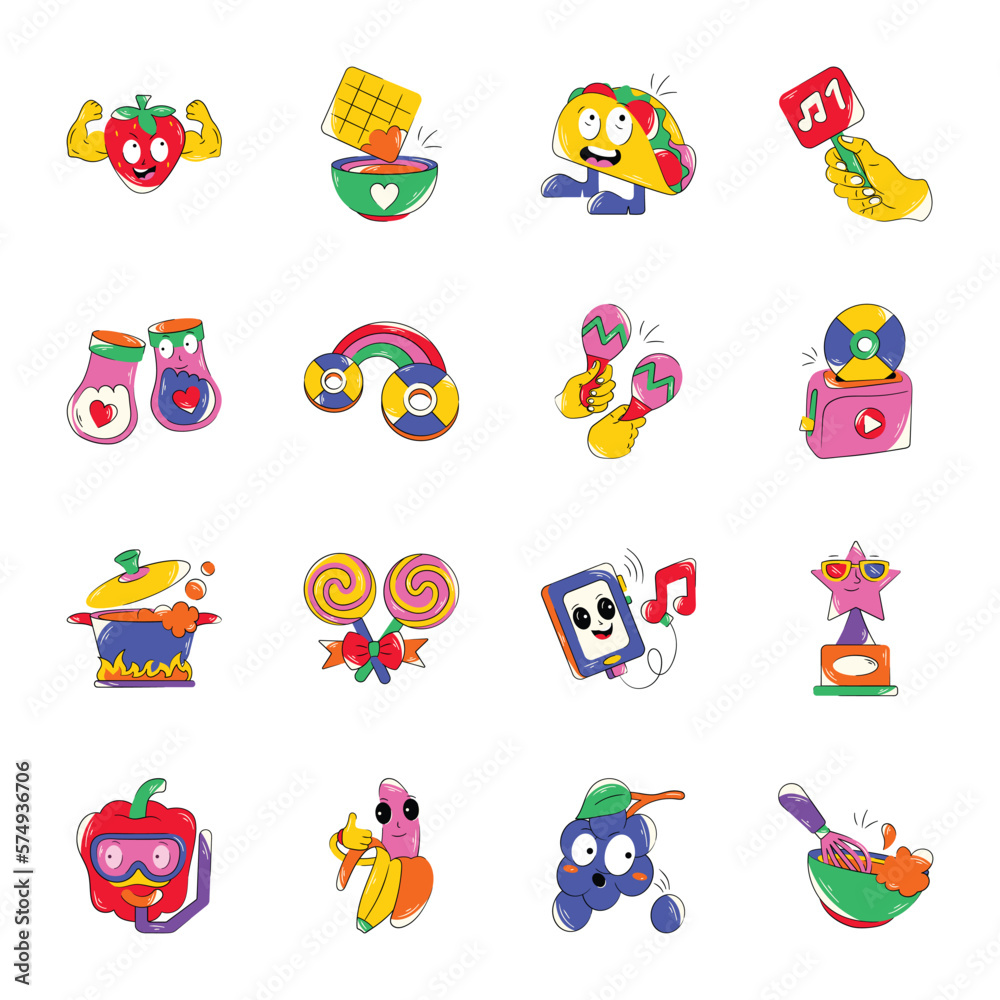 Collection of Party Food Flat Stickers 

