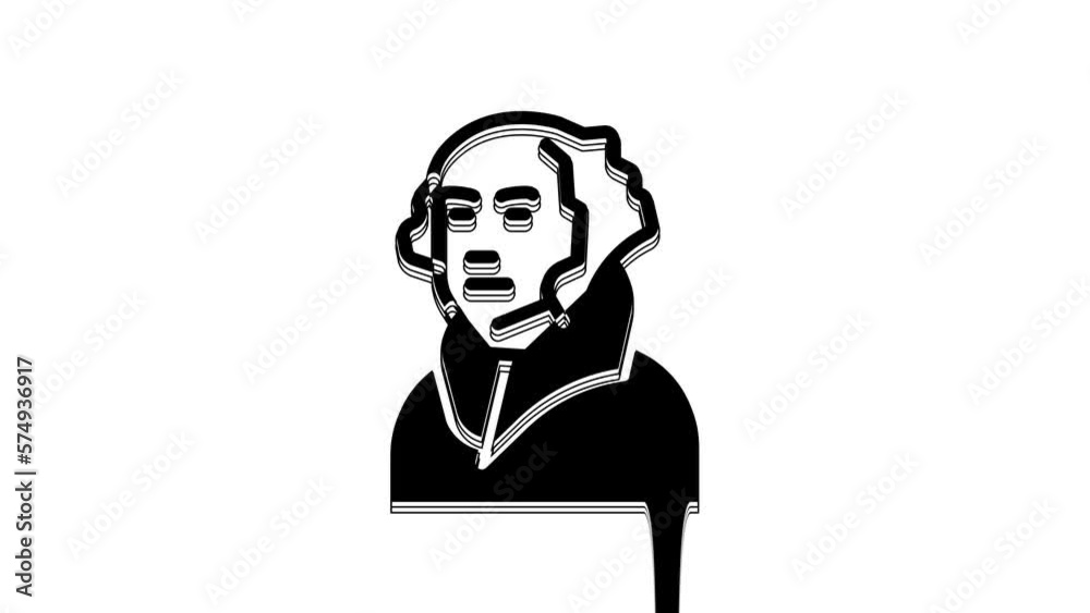 Black George Washington icon isolated on white background. 4K Video motion graphic animation Black George Washington icon isolated on white background. 4K Video motion graphic animation