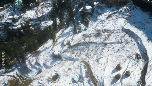 Aerial view after snowfall in kufri shimla photo