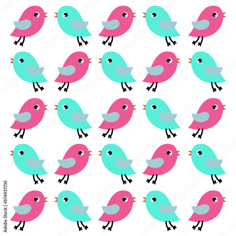 Cute Spring Birds Background, Pattern, Texture ( Vector )