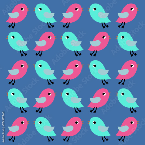 Cute Spring Birds Background, Pattern, Texture ( Vector )