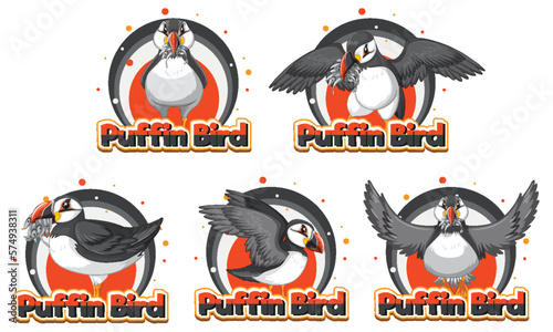 Puffin birds in cartoon style