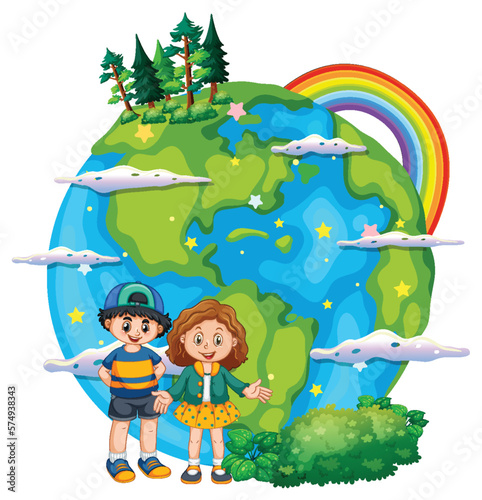 Earth planet with cartoon characters