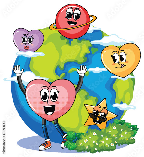 Earth globe with funny cartoon characters
