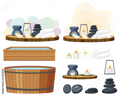 Set of stone candle and other elements for relaxation and wellness