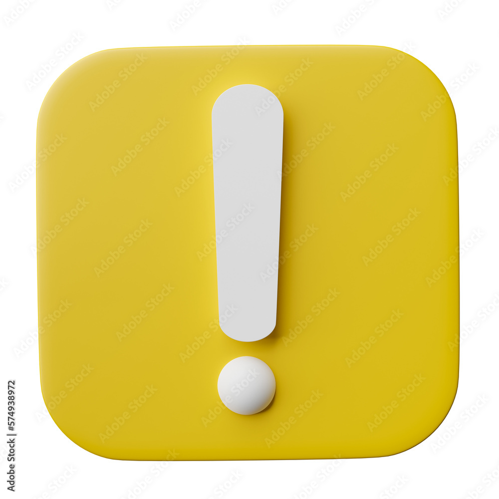 3D Exclamation mark symbol, caution sign icon isolated on transparent background png file. 3D Exclamation mark symbol, caution sign icon isolated on transparent background png file.