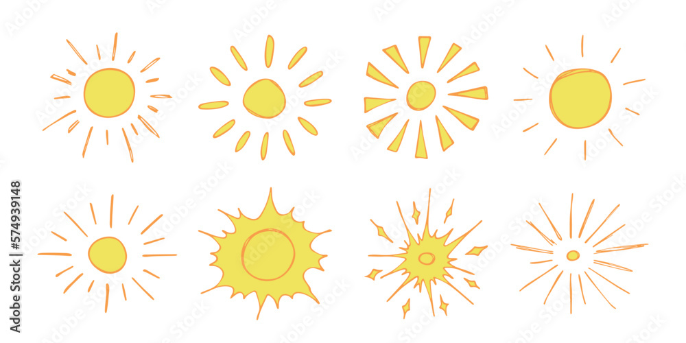 Hand drawn abstract sun symbol. Summer doodle set. Vector elements for design Hand drawn abstract sun symbol. Summer doodle set. Vector elements for design