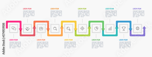10 options for infographic workflow process to success. Vector illustration.