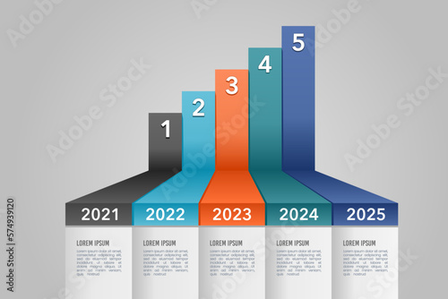 Infographic presentation 5 years of data company. Infographic 5 options. An infographic showing company growth. Vector Illustration. photo
