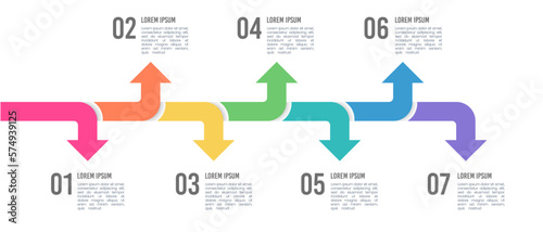 Infographic business template timeline arrow 7 steps. Vector illustration.