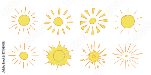 Hand drawn abstract sun symbol. Summer doodle set. Vector elements for design