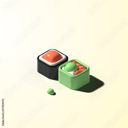 Sushi vector en 3d composé d'un maki et un sushi rolls, vectoriel modifiable avec illustrator, parfait pour icon de jeu ou tout autre utilisation graphique