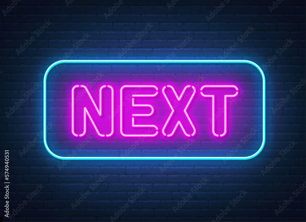 Next neon sign on brick wall background. Next neon sign on brick wall background.