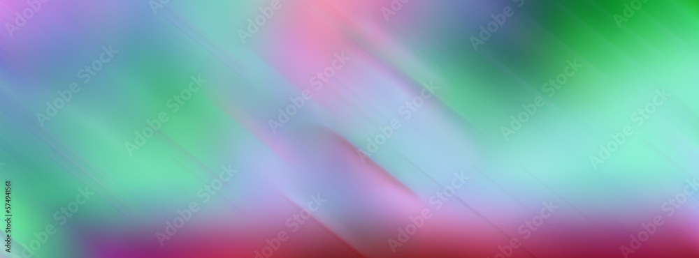 Bright gradient background aurora borealis in multi-colored spots. Banner. Lilac, blue, green blurred abstract lines. Long banner .