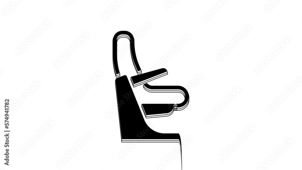 Black Airplane seat icon isolated on white background. 4K Video motion graphic animation Black Airplane seat icon isolated on white background. 4K Video motion graphic animation