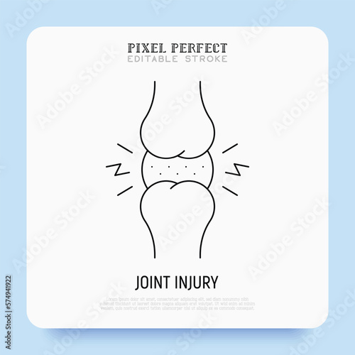 Joint injury, inflammation thin line icon. Arthritis symptom. Pixel perfect, editable stroke. Vector illustration.