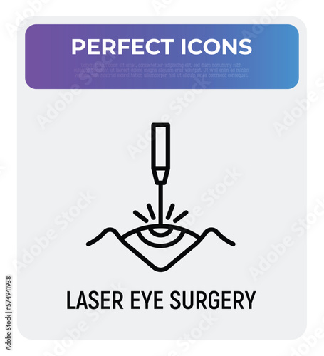 Laser eye surgery thin line icon..Ophthalmology. Lasik vision correction. Vector illustration.