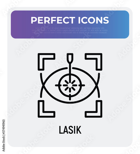 Laser eye surgery thin line icon. Ophthalmology. Lasik vision correction. Vector illustration.