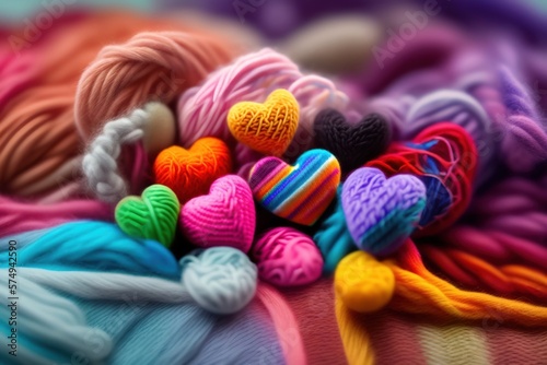 Des petits coeurs en laine de toutes les couleurs - generative AI