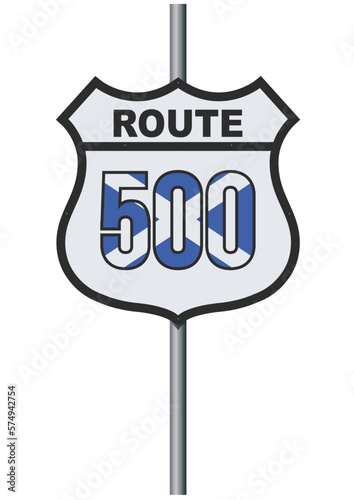 Vector illustration of the North Coast Route 500 (Scotland) road sign on metallic post photo