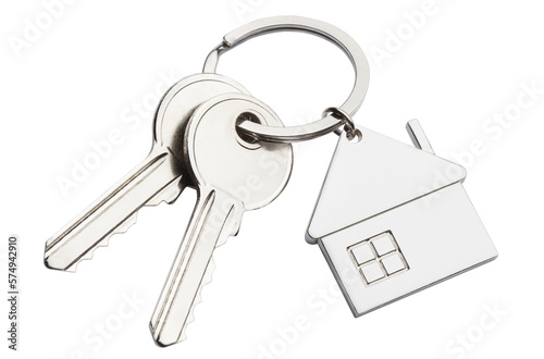 House keys with house shaped keychain, cut out