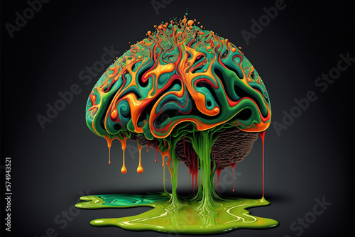 Abstract humans brain melt in acid colors. illustration