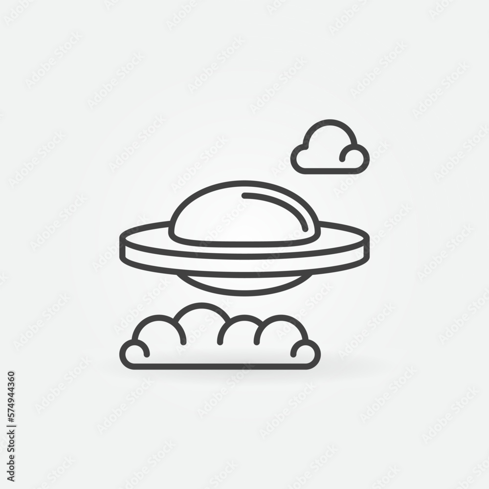 Flying Saucer in Clouds vector concept linear icon or sign Flying Saucer in Clouds vector concept linear icon or sign