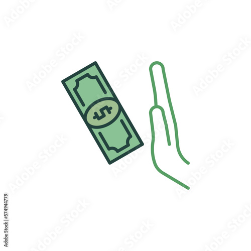 Hand No Sign with Cash vector Anti Corruption concept colored icon