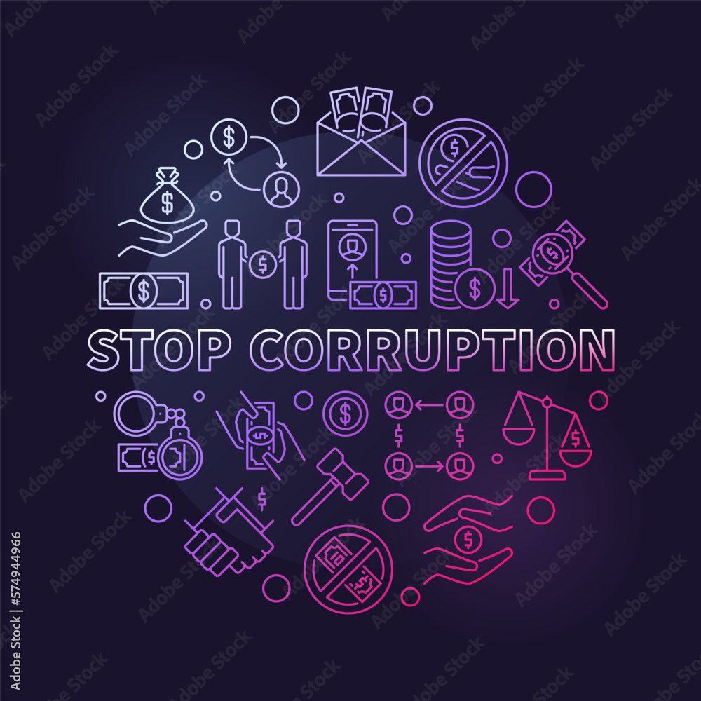 Naklejka premium Stop Corruption vector thin line round concept colored banner