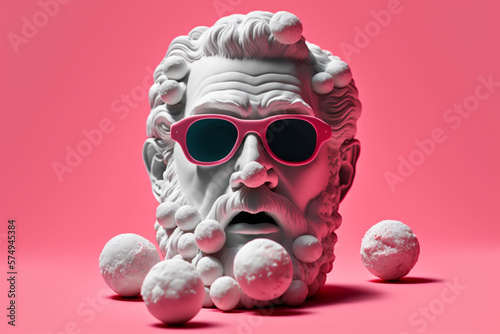 Gypsum statue head in sunglasses on a pink background illustration