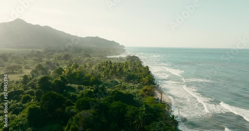 Aerial drone of the sea with monuntains, santa marta, Colombia photo