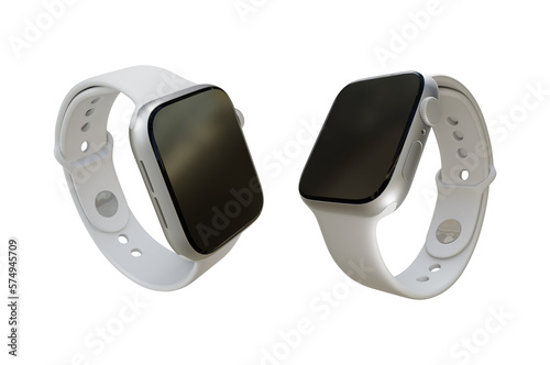 3d rendering white smart watch perspective view