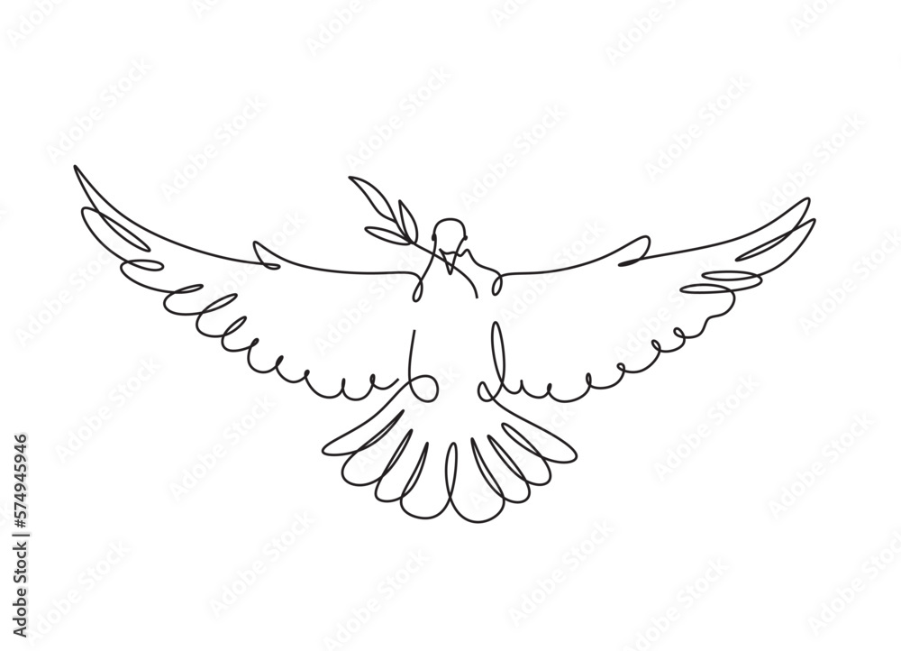 Fototapeta premium Linear dove with map of Ukraine . Support Ukraine . Pigeon in a modern abstract one line style. Vector illustration. Dove of peace