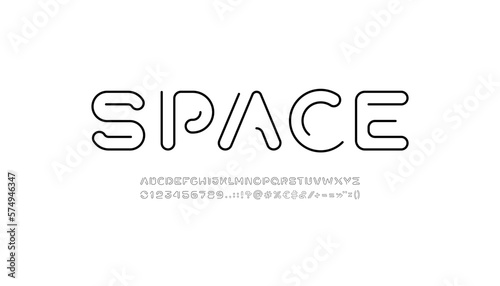 Digital style alphabet, font from rounded line, letters and numbers made in linear style, vector illustration 10EPS