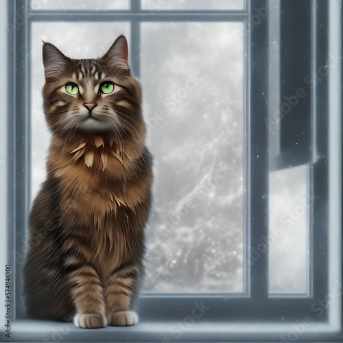 3d image of cat in a window - generative ai