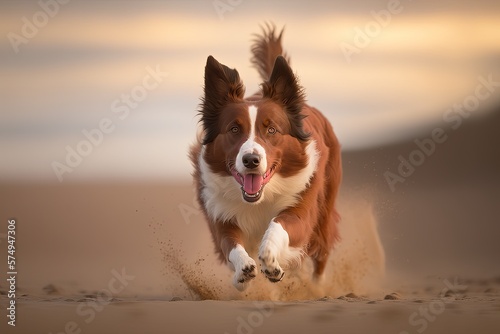 Portrait of dog on the beach. Ai generative.