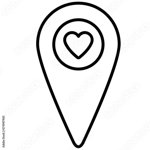 Mapa. Pin de localización. Amor. San Valentín. Corazones.