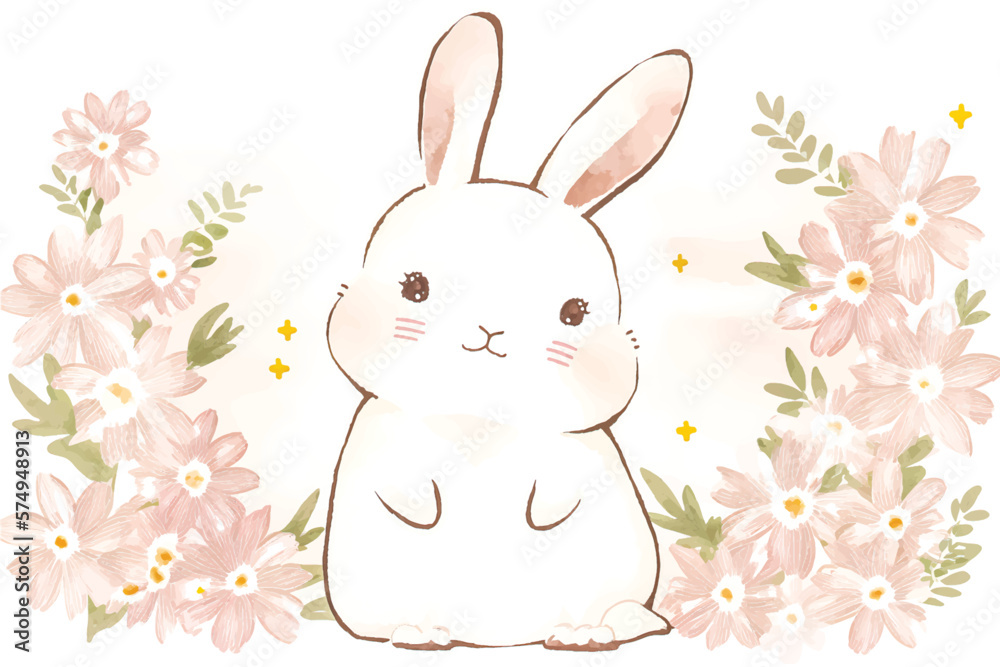 Hop into Fun with this Adorable Vector Rabbit Illustration! Surrounded by Lush Greenery, Trees, and Blooming Flowers, Perfect for Children's Books, Nature-Themed Designs, and Springtime Projects Hop into Fun with this Adorable Vector Rabbit Illustration! Surrounded by Lush Greenery, Trees, and Blooming Flowers, Perfect for Children's Books, Nature-Themed Designs, and Springtime Projects