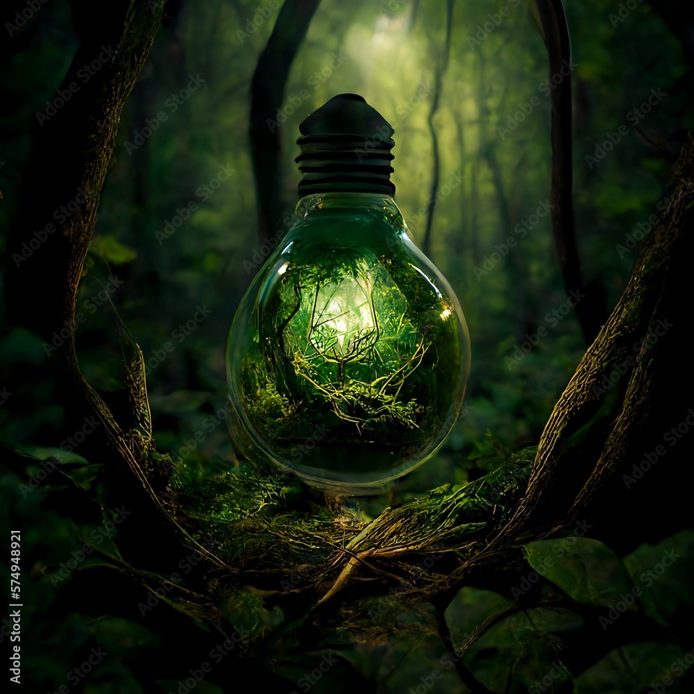 Forest Green Illumination: A Miniature Forest Shines with Energy from a Light Bulb Forest Green Illumination: A Miniature Forest Shines with Energy from a Light Bulb