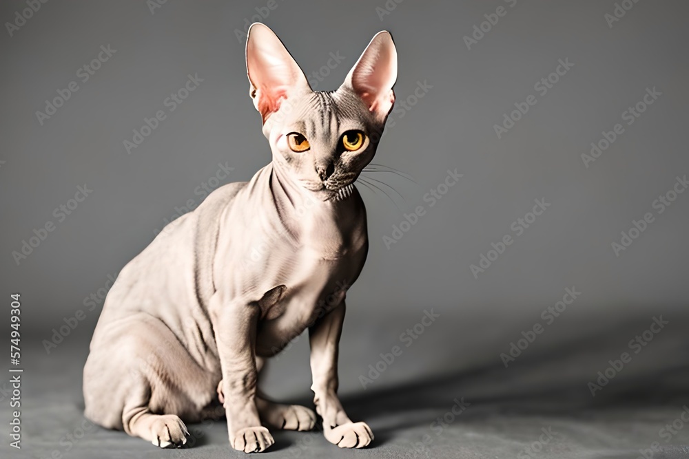Cute portrait of cat of the Sphynx breed. Gato Esfinge. Close up. Beautiful cat photo ideal for banners, banners and advertising. Generative AI