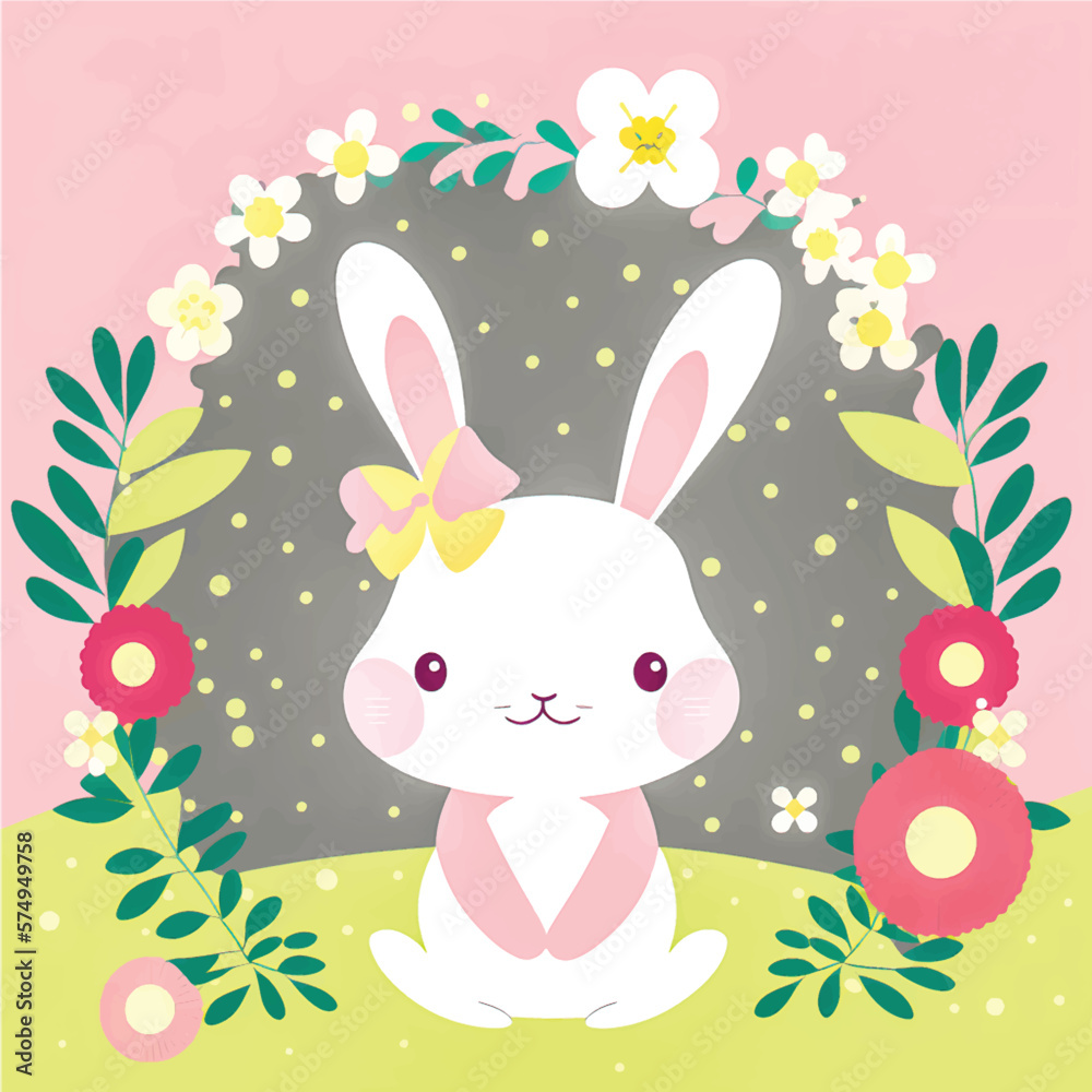 Hop into Fun with this Adorable Vector Rabbit Illustration! Surrounded by Lush Greenery, Trees, and Blooming Flowers, Perfect for Children's Books, Nature-Themed Designs, and Springtime Projects Hop into Fun with this Adorable Vector Rabbit Illustration! Surrounded by Lush Greenery, Trees, and Blooming Flowers, Perfect for Children's Books, Nature-Themed Designs, and Springtime Projects